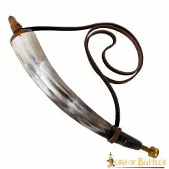 Cuerno De Pólvora Medieval Vikingo Con Válvula De Latón Puro Fabricado A Mano Con Auténtico Cuerno De Buey