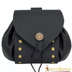 Riñonera Medieval De Cuero Con Botón De Latón Antiguo