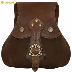 MYTHROJAN "STALWART WARRIOR" BOLSA DE CUERO Para LARP, Cosplay Medieval SCA Marrón, 8"×8