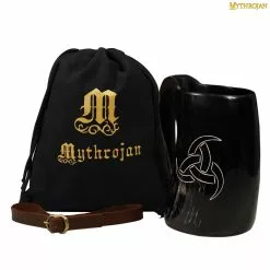 Mythrojan Viking Drinking Tankard Con Hebilla Medieval Correa De Cuero Y Mythrojan Bolsa