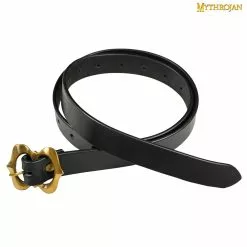Mythrojan Cinturón Vikingo Medieval De Cuero Del Renacimiento Con Hebilla De Latón - Negro