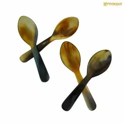 Mythrojan 4pcs Cucharas De Cuerno De Búfalo Acabado Pulido Hecho A Mano De Cuerno De Buey Genuino Accesorio De Cuerno Totalmente Funcional Para Recreaciones