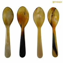 Mythrojan 4pcs Cucharas De Cuerno De Búfalo Acabado Pulido Hecho A Mano De Cuerno De Buey Genuino Accesorio De Cuerno Totalmente Funcional Para Recreaciones