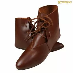 Mythrojan XII Al Siglo XV Zapatos Medievales De Cuero, Ideal Para SCA LARP Reenactment Ren Eventos Medievales Justas, Cuero De Grano Completo, Marrón