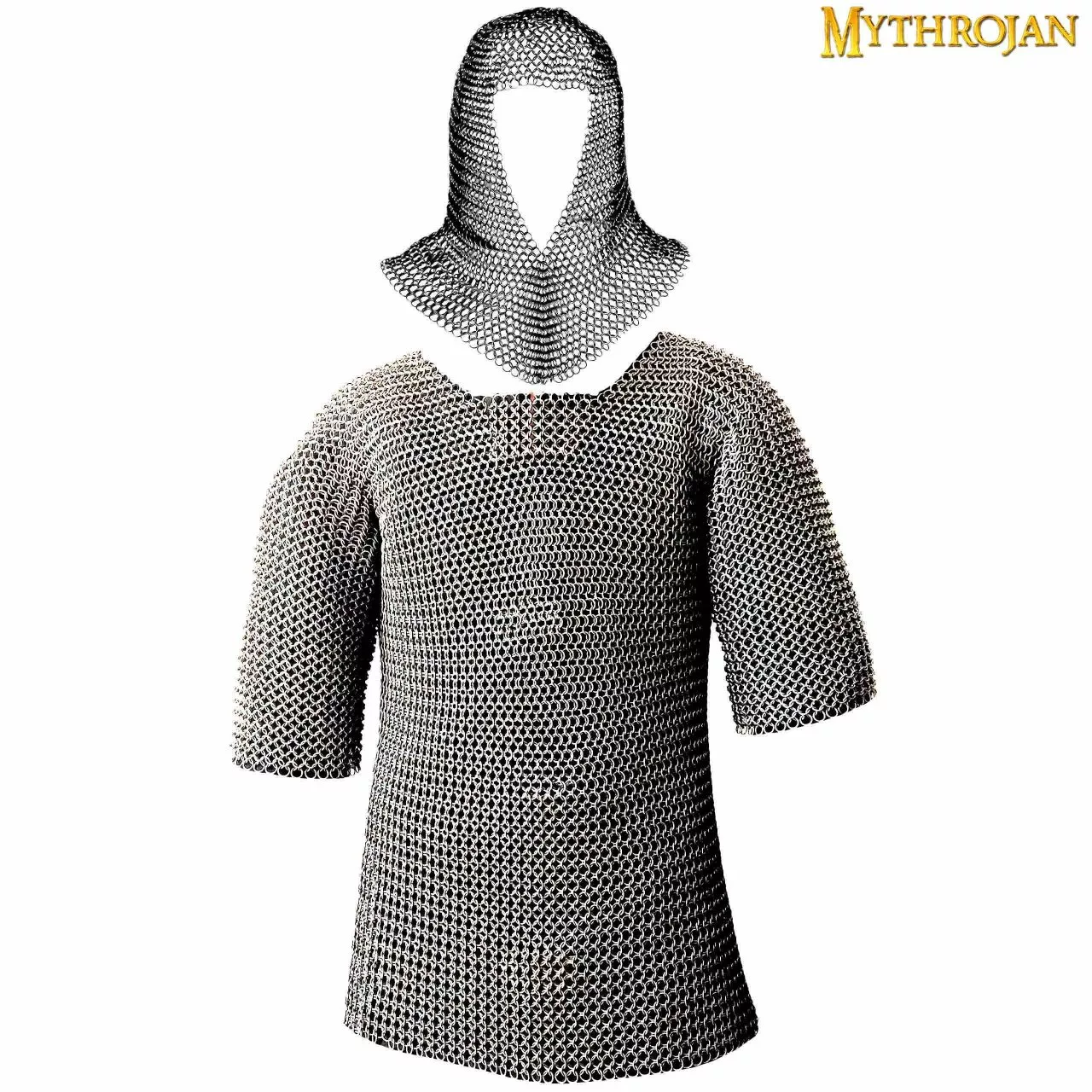 Mythrojan Camisa De Cota De Malla Con Cofia Medieval Caballero Armor Costume - Zinc Polish 3 Mythrojan Camisa De Cota De Malla Con Cofia Medieval Caballero Armor Costume - Zinc Polish