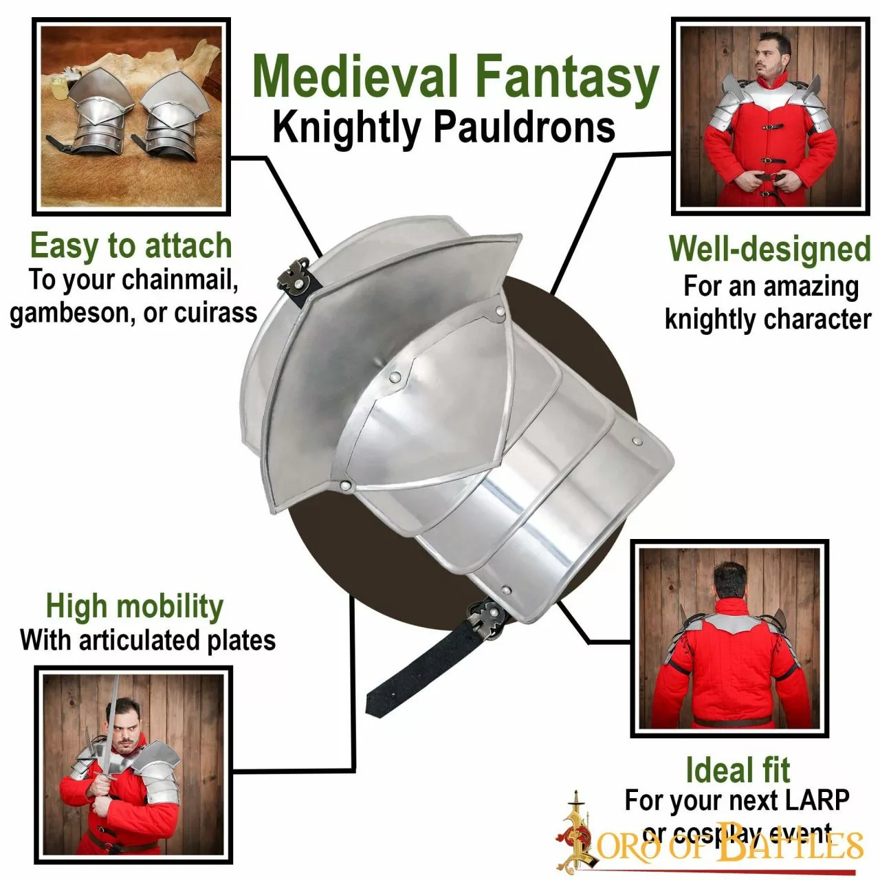 Medieval Fantasía Caballero Pauldrons Con Blade Breakers 18 Calibre 7 Medieval Fantasía Caballero Pauldrons Con Blade Breakers 18 Calibre - Imagen 5