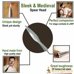 Cabeza De Lanza Medieval De Acero Con Hoja De Jabalina -Armadura Ventas 1116 pattern1