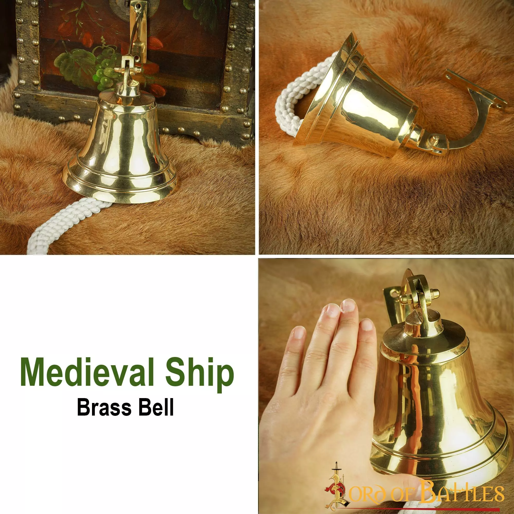 Campana De Barco Medieval Hecha A Mano De Latón Macizo Puro Accesorio Funcional 7 Campana De Barco Medieval Hecha A Mano De Latón Macizo Puro Accesorio Funcional - Imagen 5