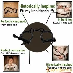 Grilletes Medievales Esposas Completamente Funcionales Forjadas A Mano En Hierro -Armadura Ventas 1301BK pattern1