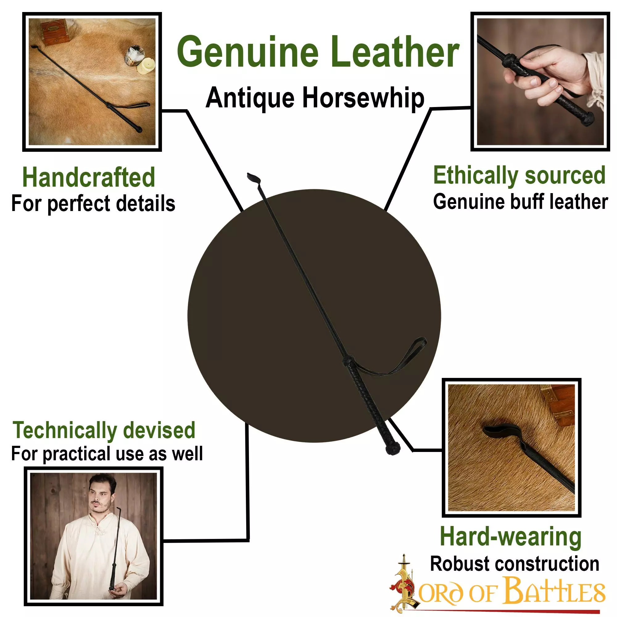 Fusta Antigua De Cuero Auténtico Hecha A Mano 6 Fusta Antigua De Cuero Auténtico Hecha A Mano - Imagen 4