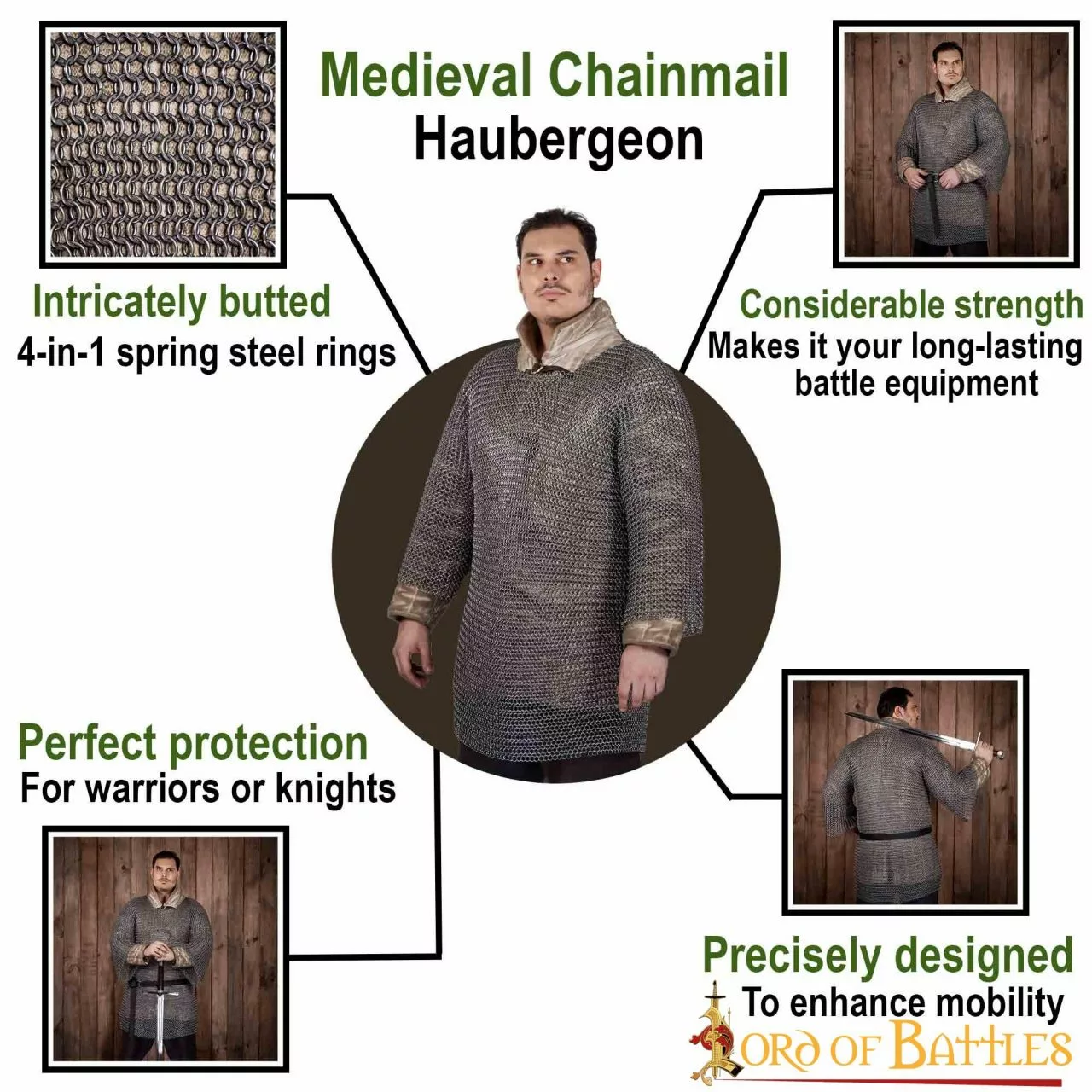 Anillo Redondo De Cota De Malla Medieval De Media Manga Haubergeon, Conificado, DI 9 Mm, Acero Para Muelles 6 Anillo Redondo De Cota De Malla Medieval De Media Manga Haubergeon, Conificado, DI 9 Mm, Acero Para Muelles - Imagen 4