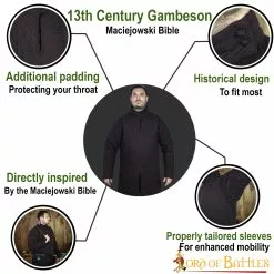 Gambesón Acolchado Medieval Del Siglo XIII (tipo 8) Con Cuello Cerrado Negro Y Crudo -Armadura Ventas 1708br pattern 1 2 scaled 1