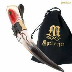 Mythrojan THE DARK WITCH - Viking Drinking Horn With Black Leather Holder Authentic Medieval Inspired Viking Wine/Mead Mug - Polished Finish