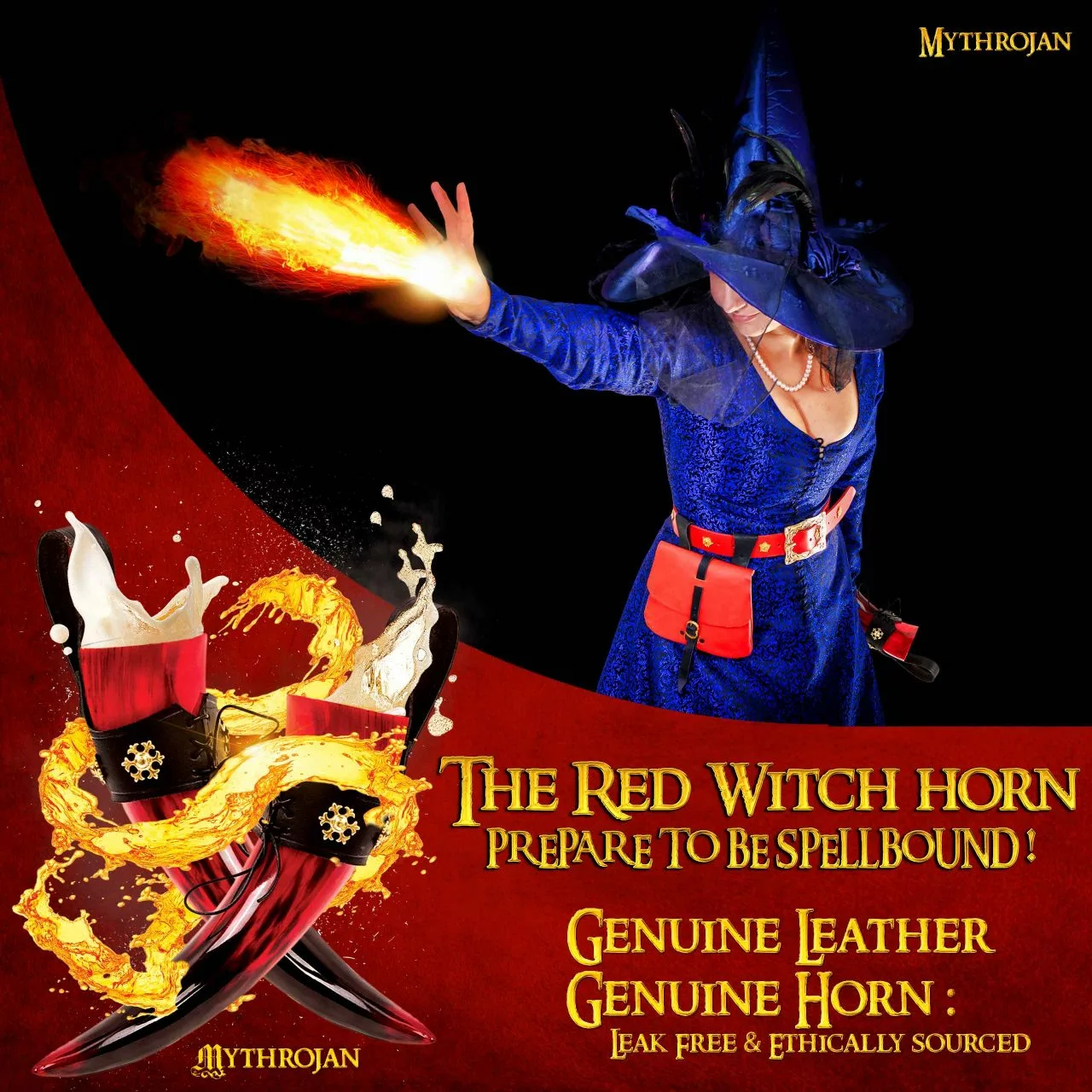 Mythrojan The RED Witch Viking Drinking Horn Con Soporte De Cuero Negro Auténtica Taza Vikinga De Inspiración Medieval Para Vino Y Vino - Acabado Pulido 4 Mythrojan The RED Witch Viking Drinking Horn Con Soporte De Cuero Negro Auténtica Taza Vikinga De Inspiración Medieval Para Vino Y Vino - Acabado Pulido - Imagen 2