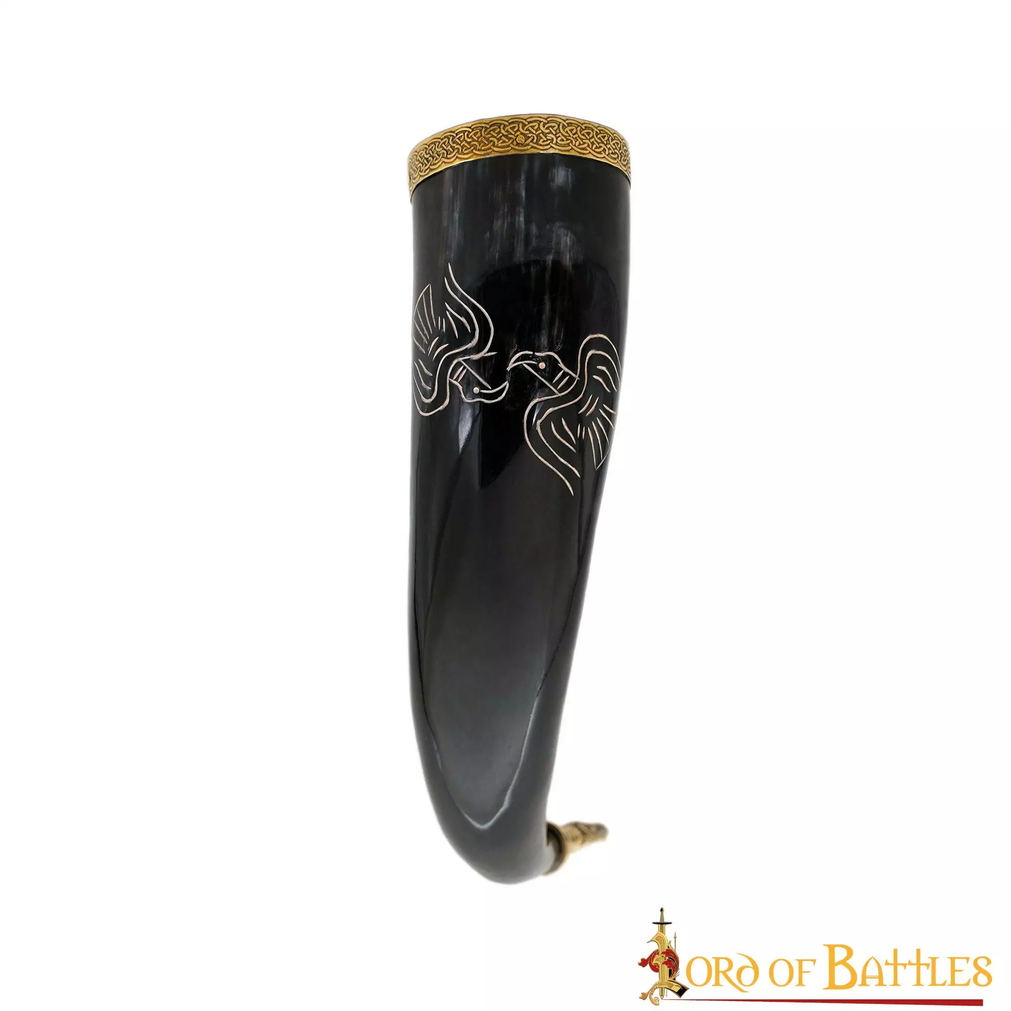 Cuerno Para Beber Grabado Con Dos Cuervos Y Accesorios De Latón Cuerno De Buey Auténtico Hecho A Mano 4 Cuerno Para Beber Grabado Con Dos Cuervos Y Accesorios De Latón Cuerno De Buey Auténtico Hecho A Mano - Imagen 2