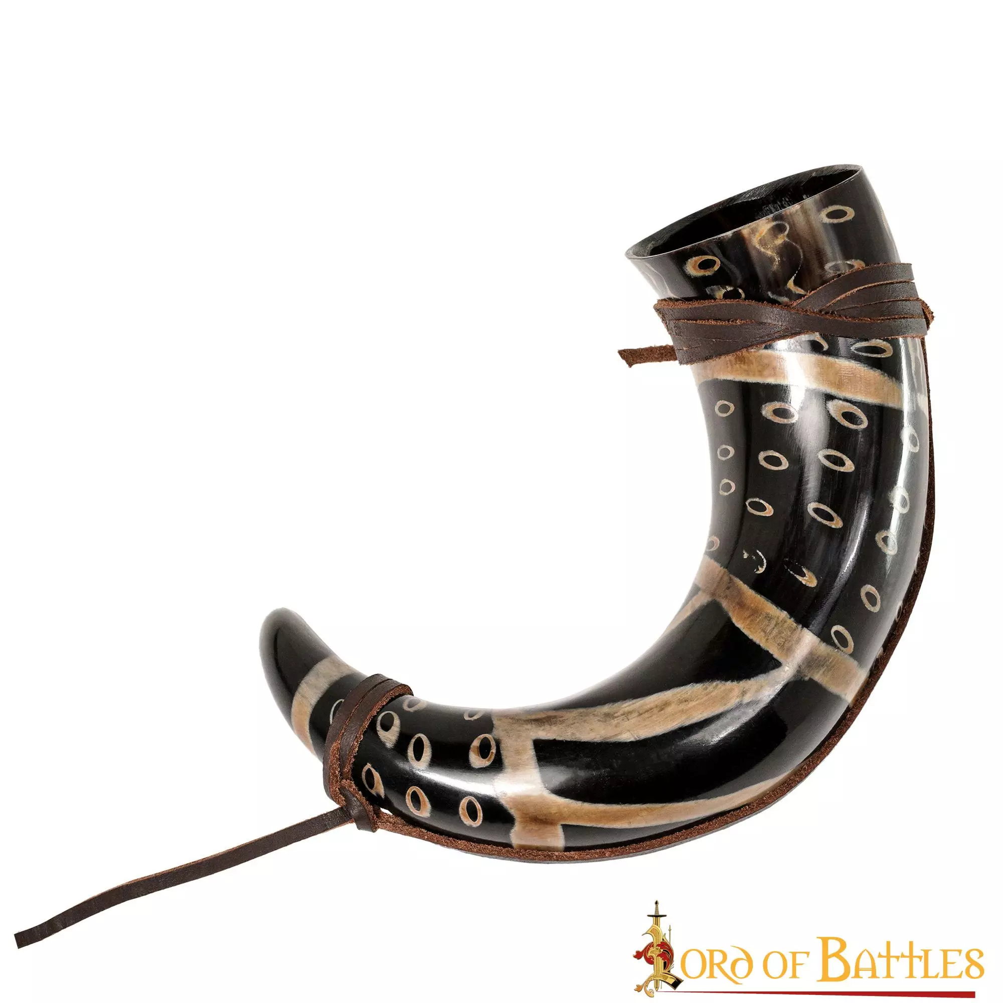 Cuerno Para Beber Con Motas Carbonizadas Y Cordón De Cuero Cuerno De Buey Auténtico Hecho A Mano 4 Cuerno Para Beber Con Motas Carbonizadas Y Cordón De Cuero Cuerno De Buey Auténtico Hecho A Mano - Imagen 2