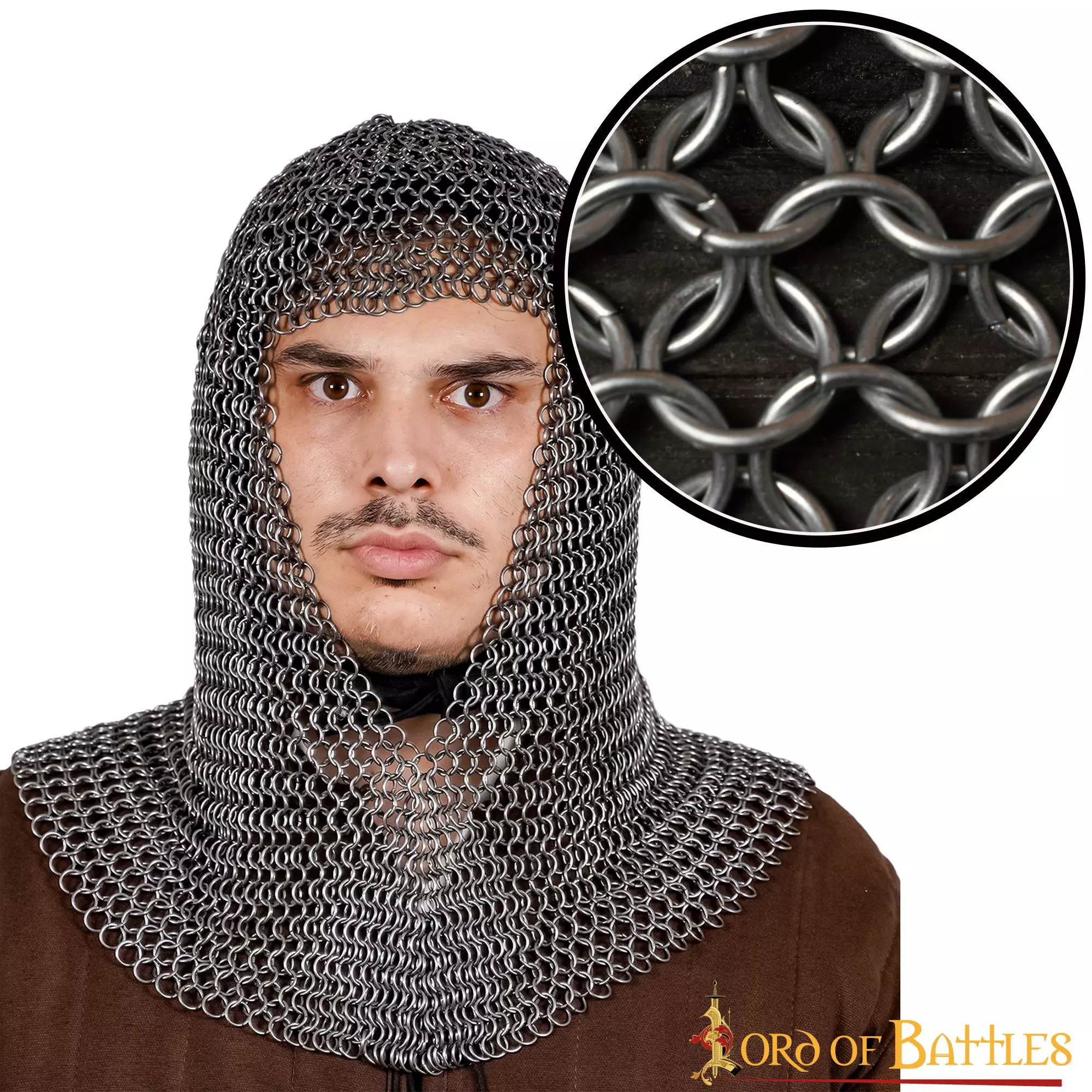 Medieval Chainmail Capucha V Cara Coif Acero Butted Anillos Redondos 3 Medieval Chainmail Capucha V Cara Coif Acero Butted Anillos Redondos