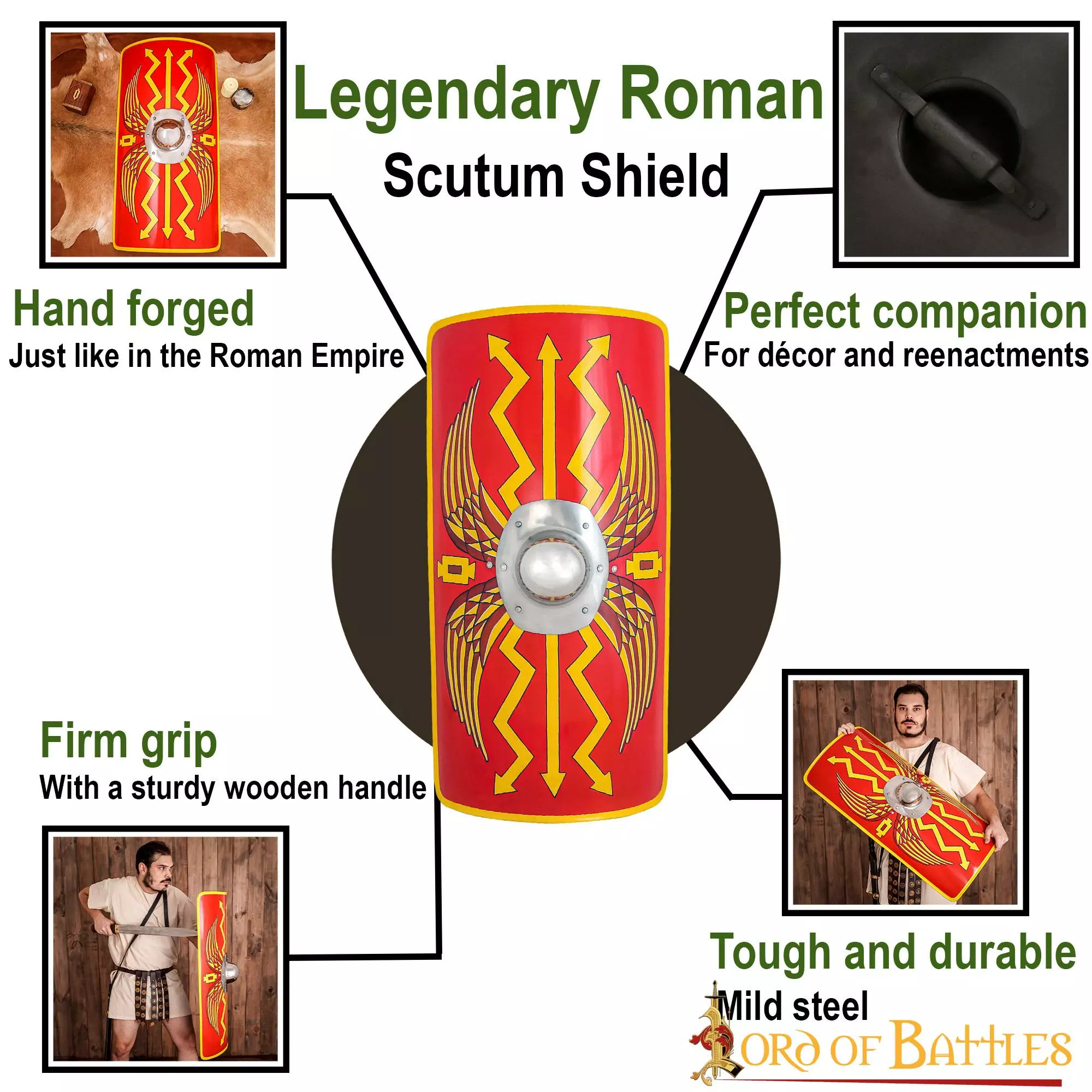 Antigüedad Legendario Escudo Romano Scutum Decorativo Con Umbo De Acero 6 Antigüedad Legendario Escudo Romano Scutum Decorativo Con Umbo De Acero - Imagen 4