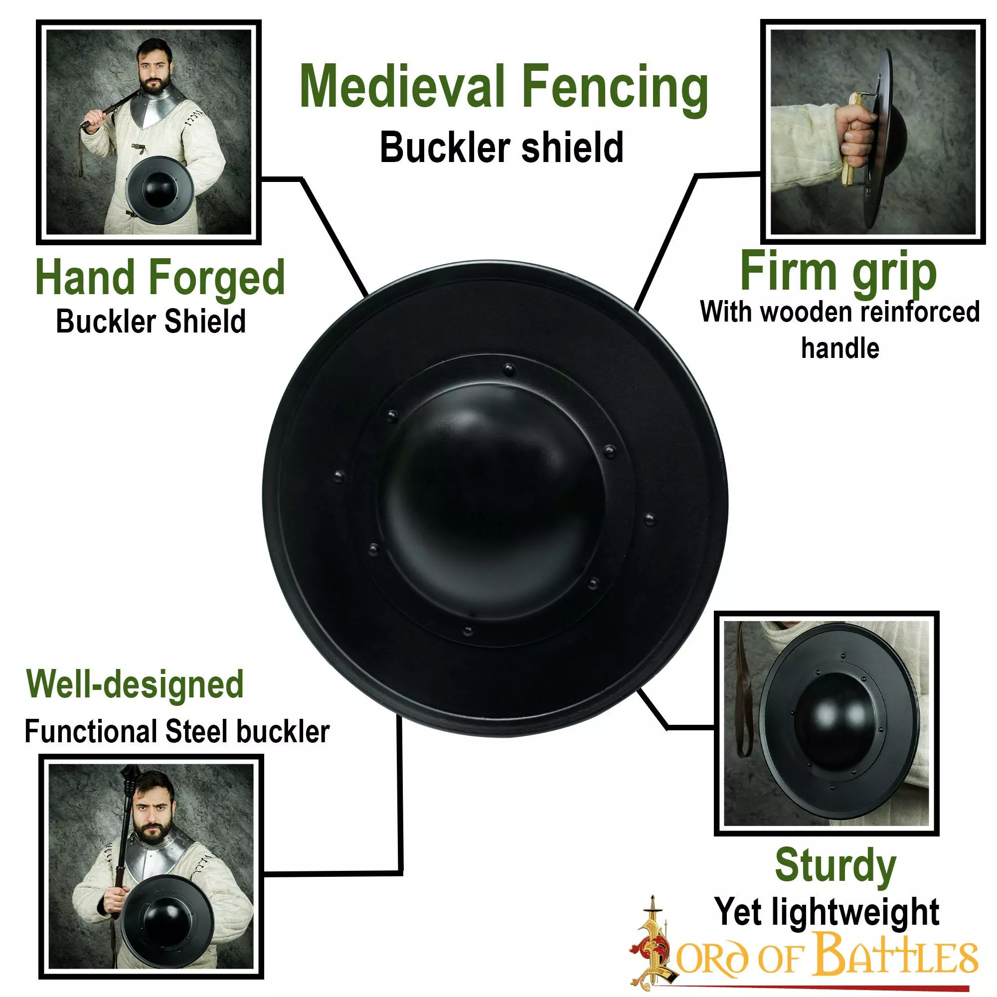 Esgrima Medieval Buckler Ennegrecido Escudo De Acero Funcional 6 Esgrima Medieval Buckler Ennegrecido Escudo De Acero Funcional - Imagen 4