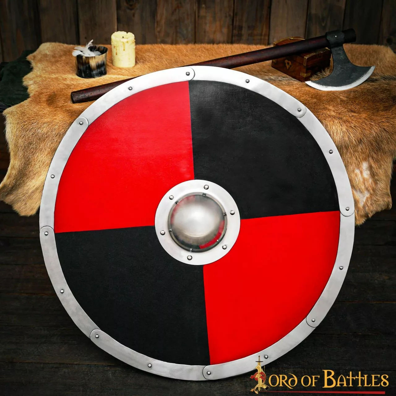 Escudo Medieval Clásico Anglosajón Funcional Negro Y Rojo 6 Escudo Medieval Clásico Anglosajón Funcional Negro Y Rojo - Imagen 4