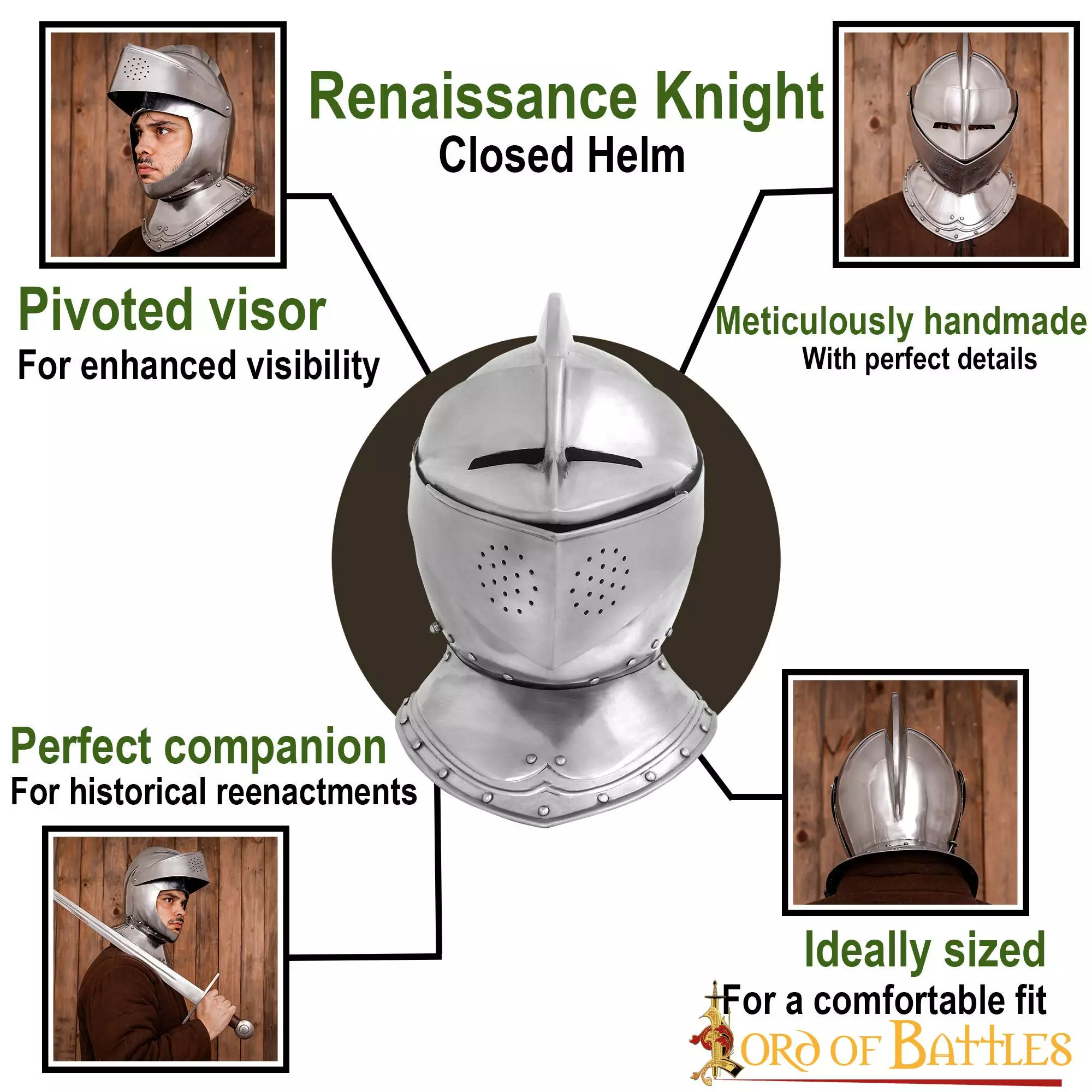 Casco Cerrado Renaissance Con Visera Móvil Bevor Integrada Calibre 16 6 Casco Cerrado Renaissance Con Visera Móvil Bevor Integrada Calibre 16 - Imagen 4