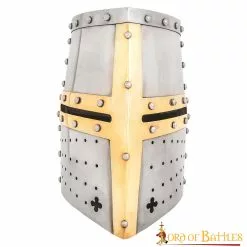 Crusader Knight Pot Helm Battle Ready Con Cruz De Latón Calibre 16