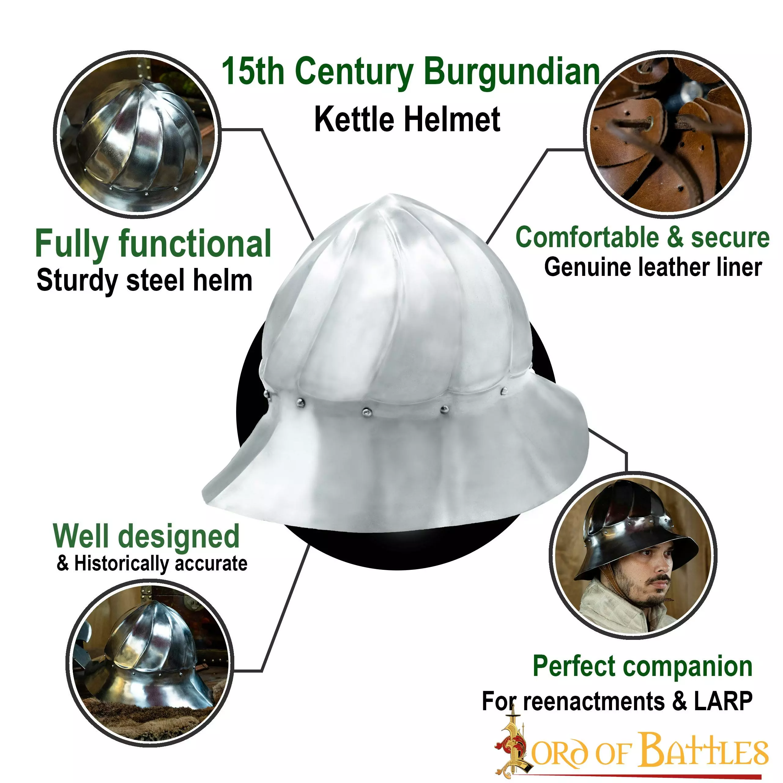 Casco Borgoñón De Caldera Casco Históricamente Exacto Del Siglo XV Calibre 16 6 Casco Borgoñón De Caldera Casco Históricamente Exacto Del Siglo XV Calibre 16 - Imagen 4