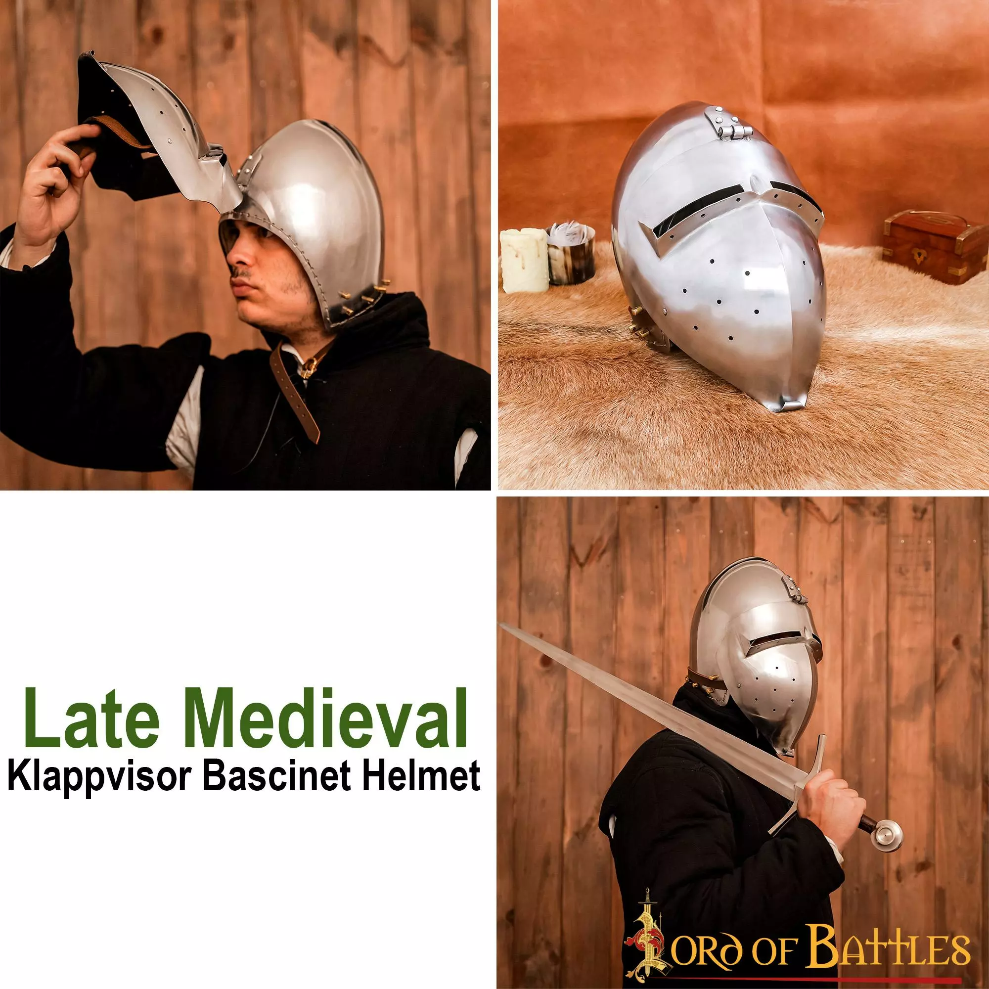 Casco Medieval Klappvisor Bascinet Con Forro Acolchado Calibre 16 7 Casco Medieval Klappvisor Bascinet Con Forro Acolchado Calibre 16 - Imagen 5