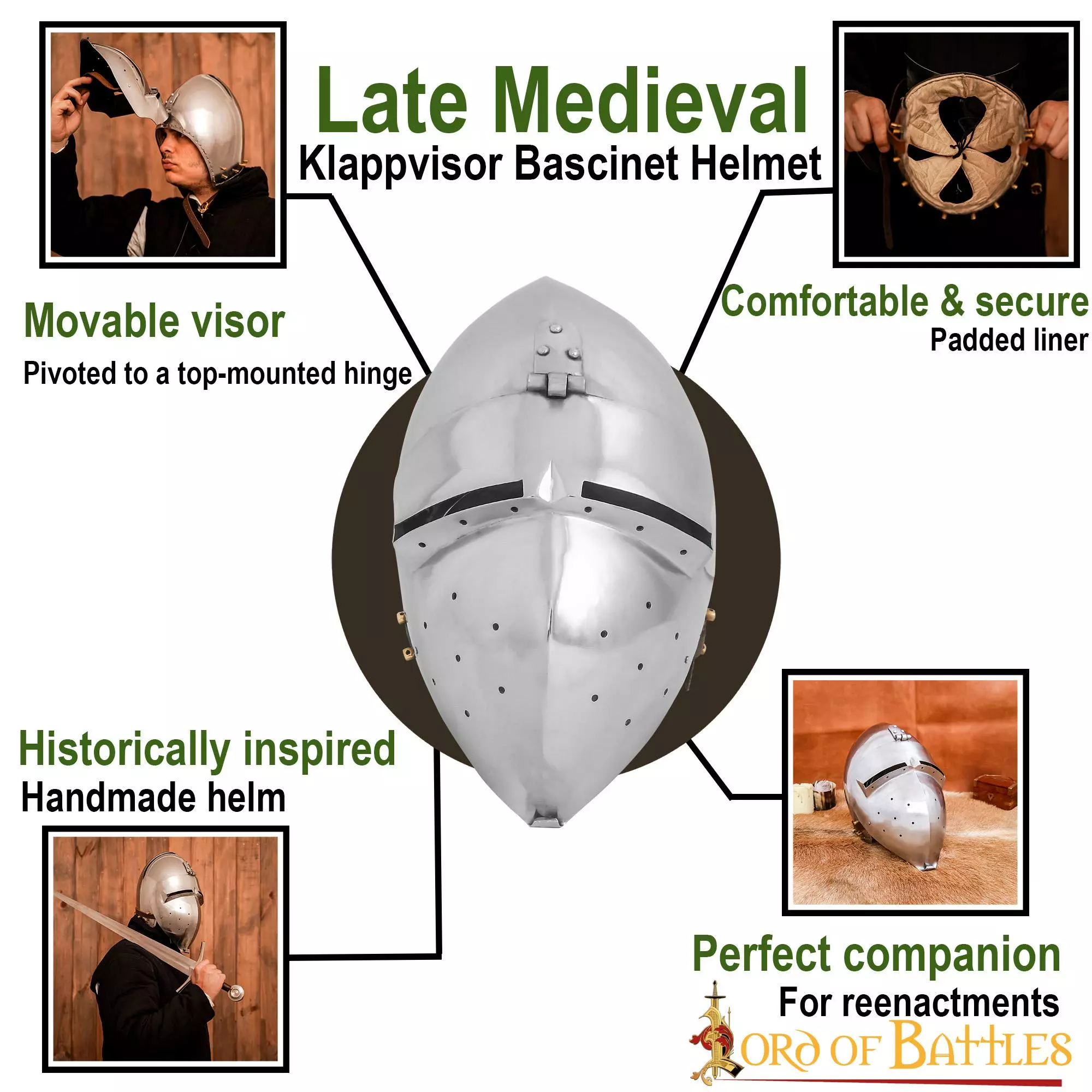 Casco Medieval Klappvisor Bascinet Con Forro Acolchado Calibre 16 6 Casco Medieval Klappvisor Bascinet Con Forro Acolchado Calibre 16 - Imagen 4