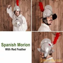 Casco Morion Español Con Penacho De Plumas Rojas Y Forro De Cuero Calibre 16 -Armadura Ventas 2267 pattern 2