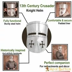 Cruzado Del Siglo XIII Caballero Templario Casco De Acero Con Forro Acolchado Calibre 16 -Armadura Ventas 2288 pattern1 1