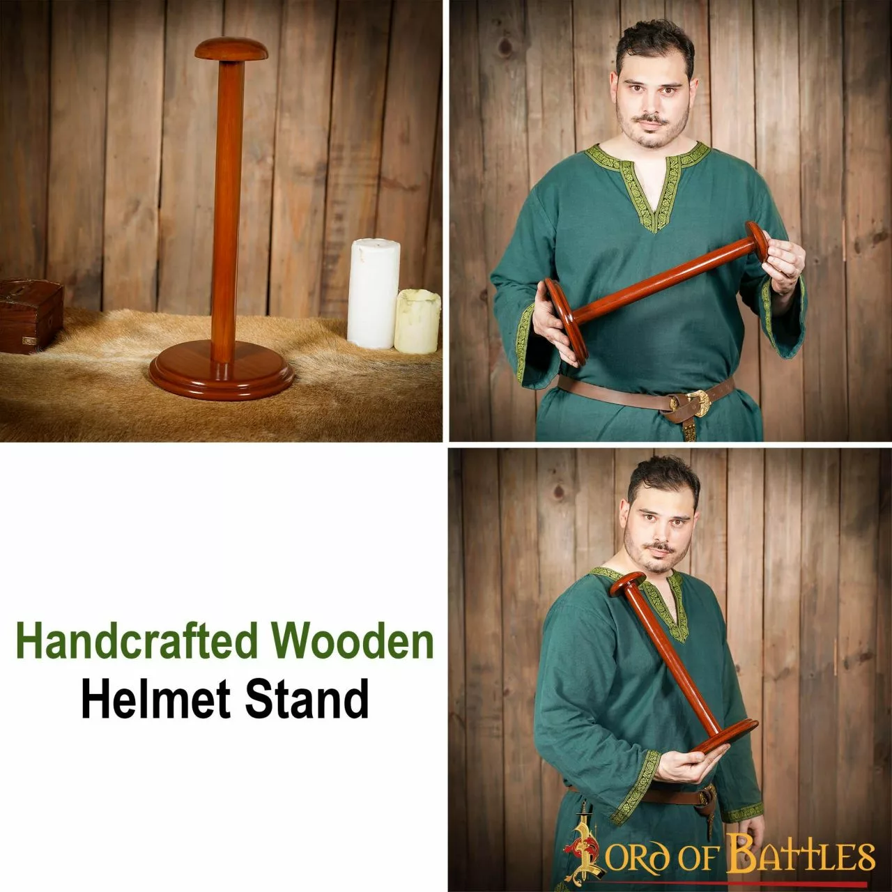 Soporte De Madera Hecho A Mano Para Cascos Con O Sin Aventail 7 Soporte De Madera Hecho A Mano Para Cascos Con O Sin Aventail - Imagen 5