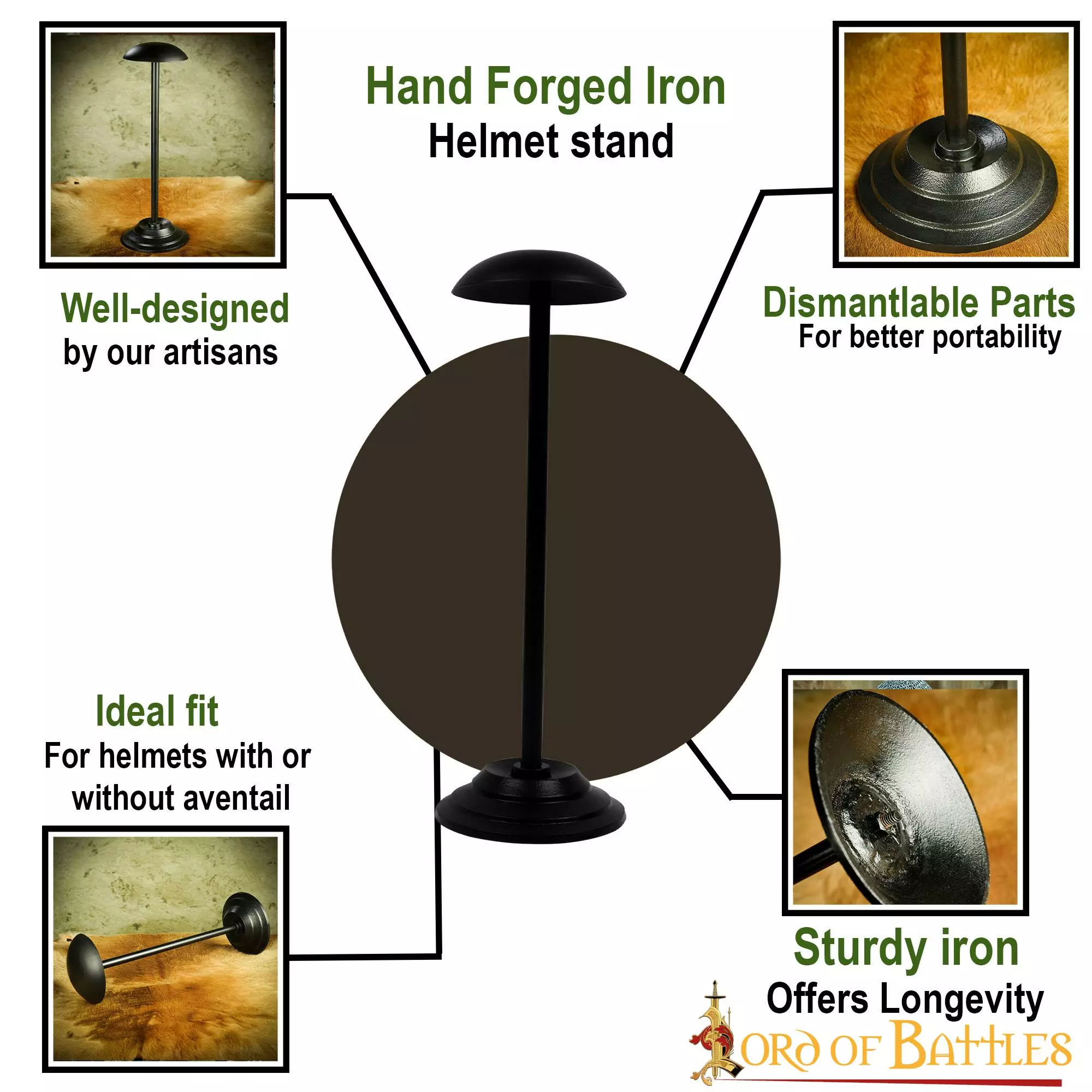 Hierro Hecho A Mano 17? Soporte De Casco Alto Para Cascos Sin Aventail 6 Hierro Hecho A Mano 17? Soporte De Casco Alto Para Cascos Sin Aventail - Imagen 4