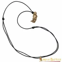Colgante Valquiria Vikinga De Latón Antiguo Con Cordón Ajustable De Cuero Auténtico