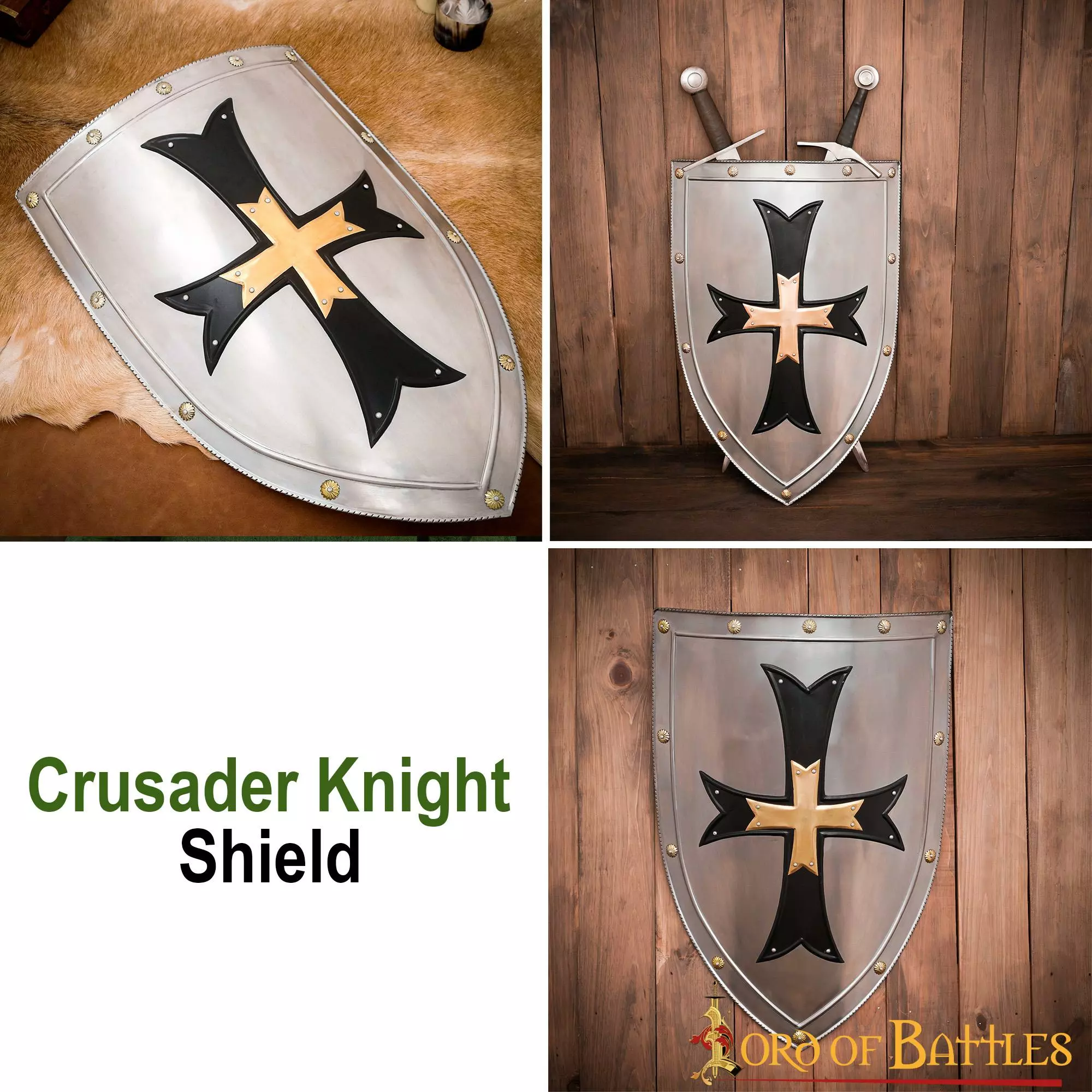 Escudo De Acero De Caballero Cruzado De Fantasía Para Decoración Y Recreaciones 7 Escudo De Acero De Caballero Cruzado De Fantasía Para Decoración Y Recreaciones - Imagen 5