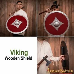 Escudo De Combate Vikingo Rojo De Madera Con Herrajes De Acero Y Umbo -Armadura Ventas 25144 pattern 2