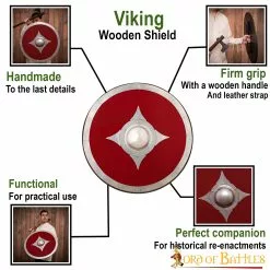 Escudo De Combate Vikingo Rojo De Madera Con Herrajes De Acero Y Umbo -Armadura Ventas 25144 pattern1