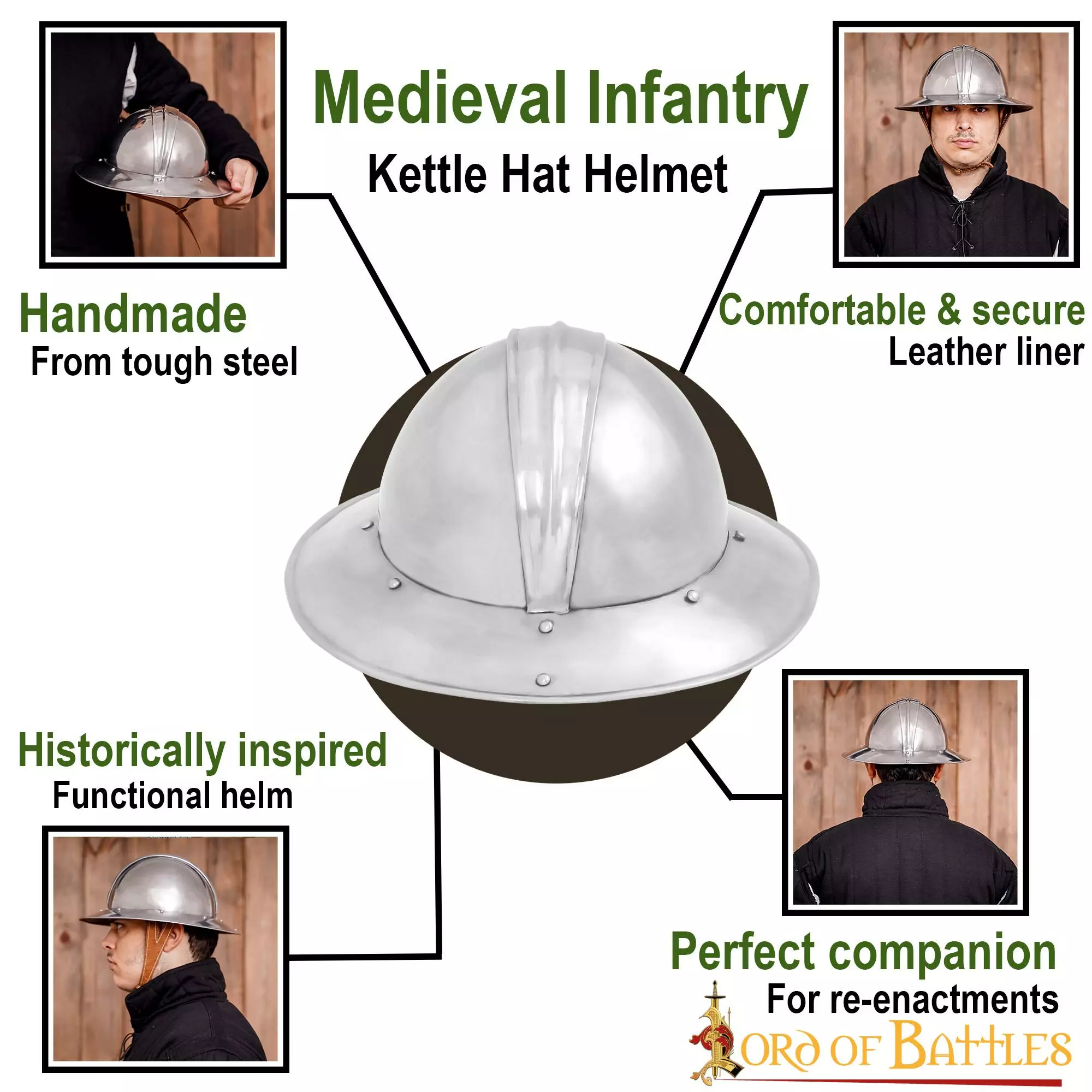 Casco De Acero Medieval De Infantería Kettle Hat 6 Casco De Acero Medieval De Infantería Kettle Hat - Imagen 4