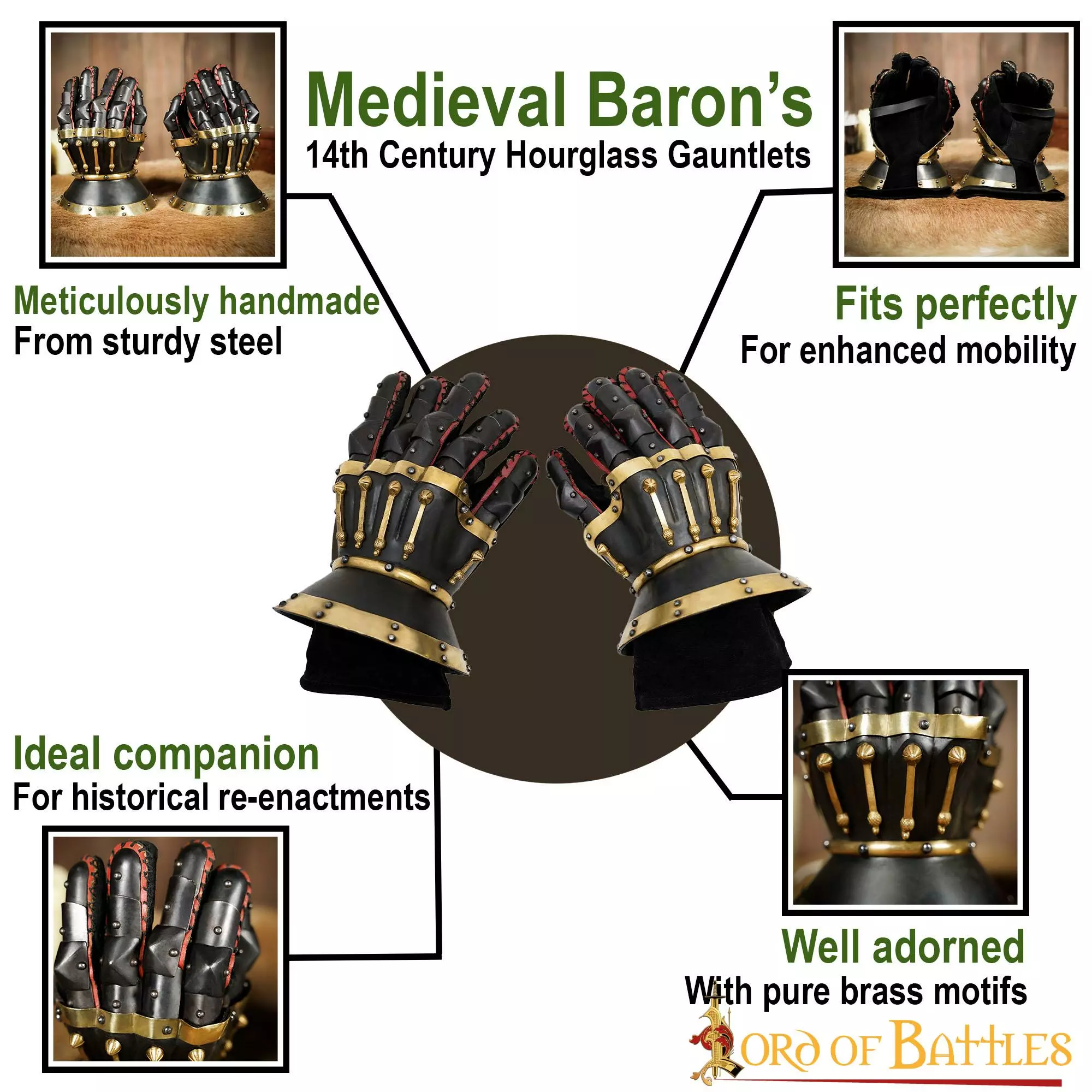 Medieval Negro Barón Del Siglo 14 Guanteletes Reloj De Arena 16 Guanteletes 6 Medieval Negro Barón Del Siglo 14 Guanteletes Reloj De Arena 16 Guanteletes - Imagen 4