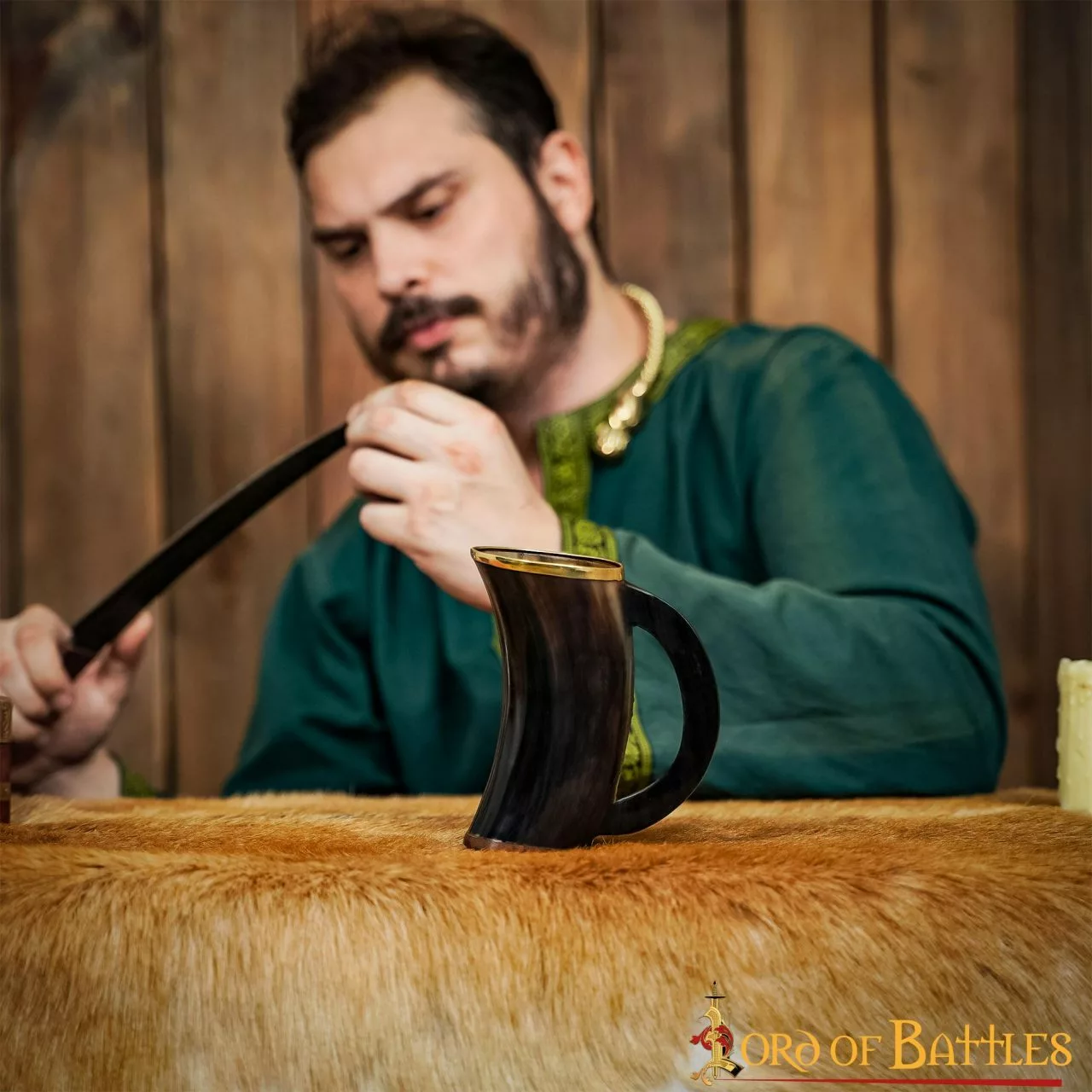 Taza De Cuerno Auténtico Con Borde De Latón Puro 6 Taza De Cuerno Auténtico Con Borde De Latón Puro - Imagen 4