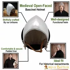 Casco Bascinet Con Forro Acolchado Y Correa De Barbilla De Cuero Calibre 16 -Armadura Ventas 25206 pattern 1 1