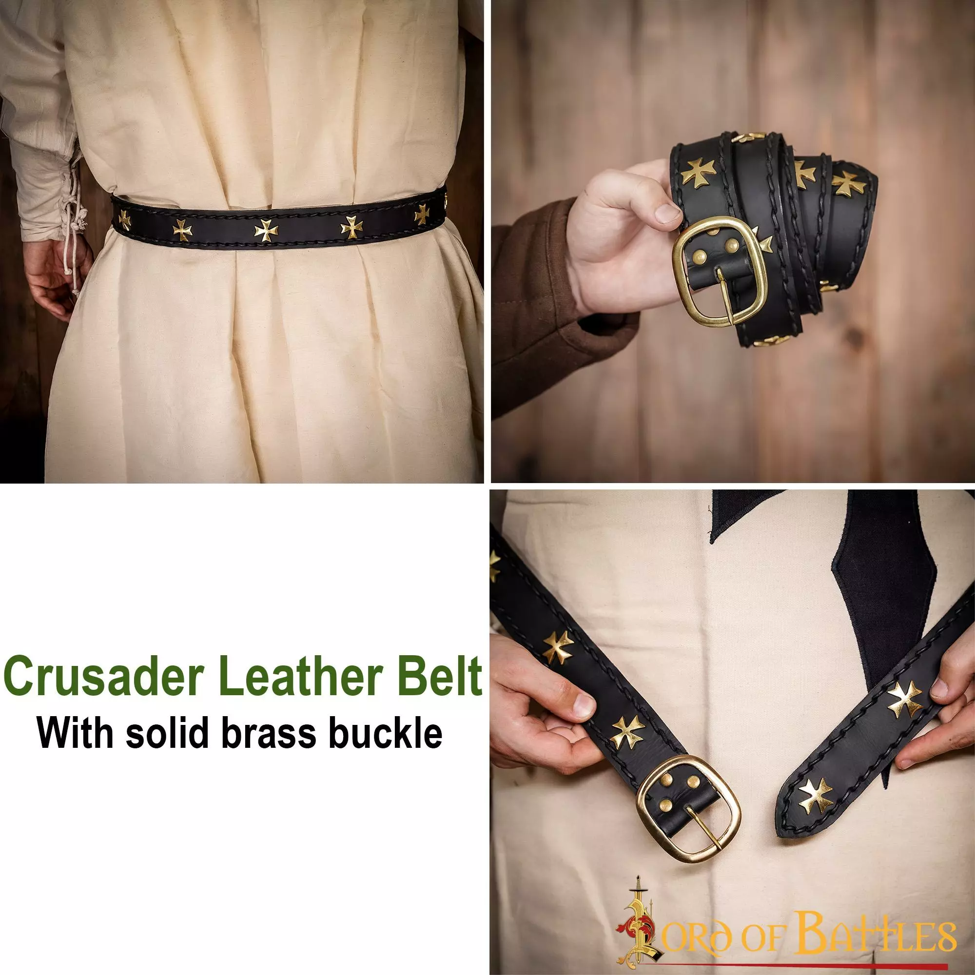 Cruzado Medieval Cinturón De Cuero Genuino Cruz De Latón Puro Cinturón De Montaje 8 Cruzado Medieval Cinturón De Cuero Genuino Cruz De Latón Puro Cinturón De Montaje - Imagen 6