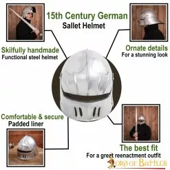 Casco De Acero Sallet Alemán Del Siglo XV Con Forro Acolchado Calibre 16 -Armadura Ventas 25300 pattern1 1