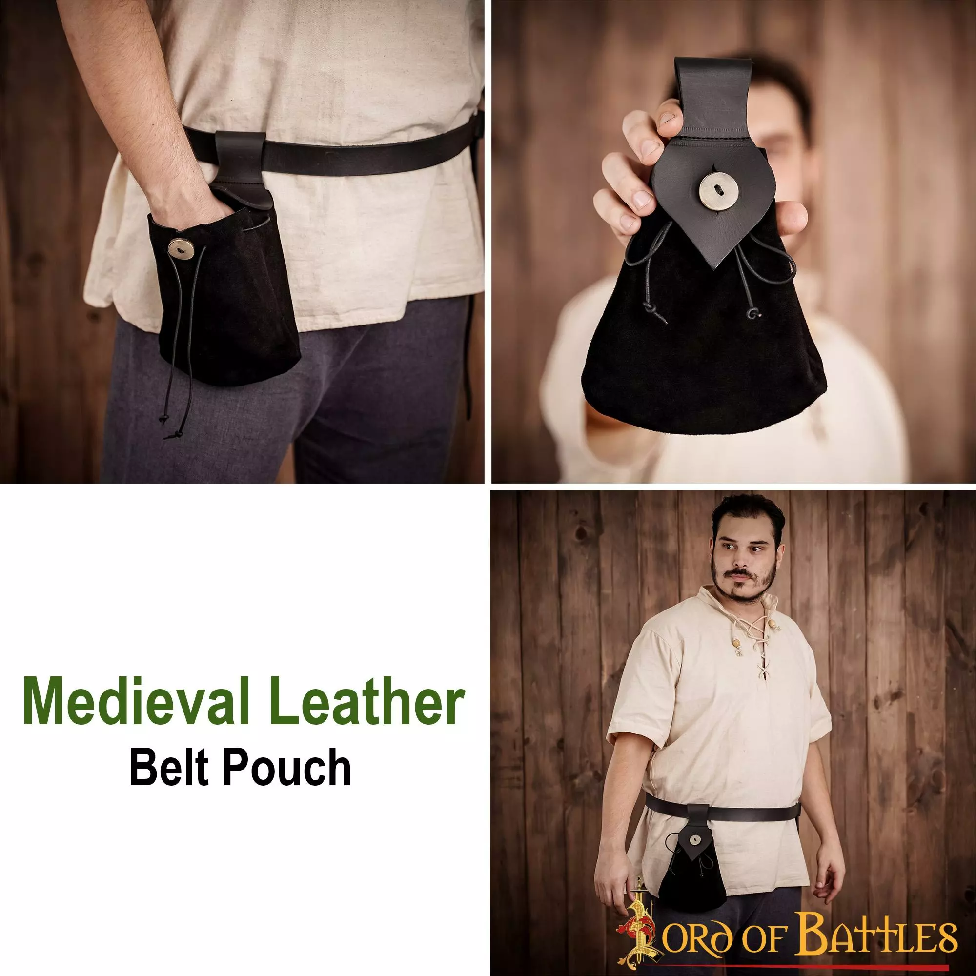 Riñonera Medieval De Cuero Con Cierre De Botón De Cuerno Auténtico 7 Riñonera Medieval De Cuero Con Cierre De Botón De Cuerno Auténtico - Imagen 5