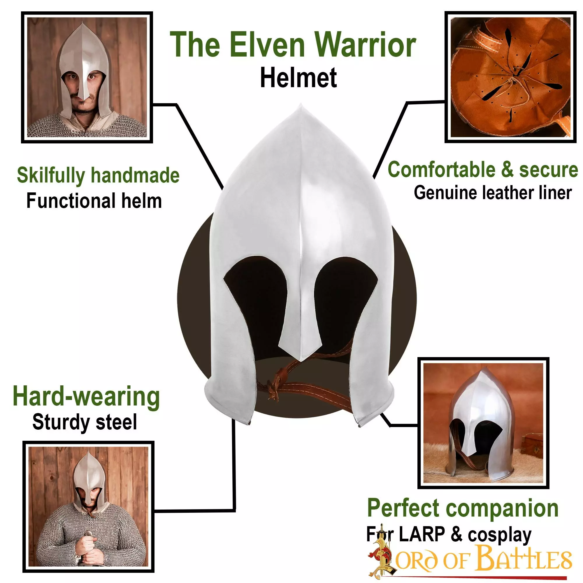 Casco De Guerrero Elfo Con Forro De Cuero Para LARP Y Cosplay Calibre 16 6 Casco De Guerrero Elfo Con Forro De Cuero Para LARP Y Cosplay Calibre 16 - Imagen 4