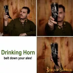 Cuerno Para Beber De Semental Con Accesorios De Latón Macizo Puro Cuerno De Buey Auténtico -Armadura Ventas 25326 pattern 2