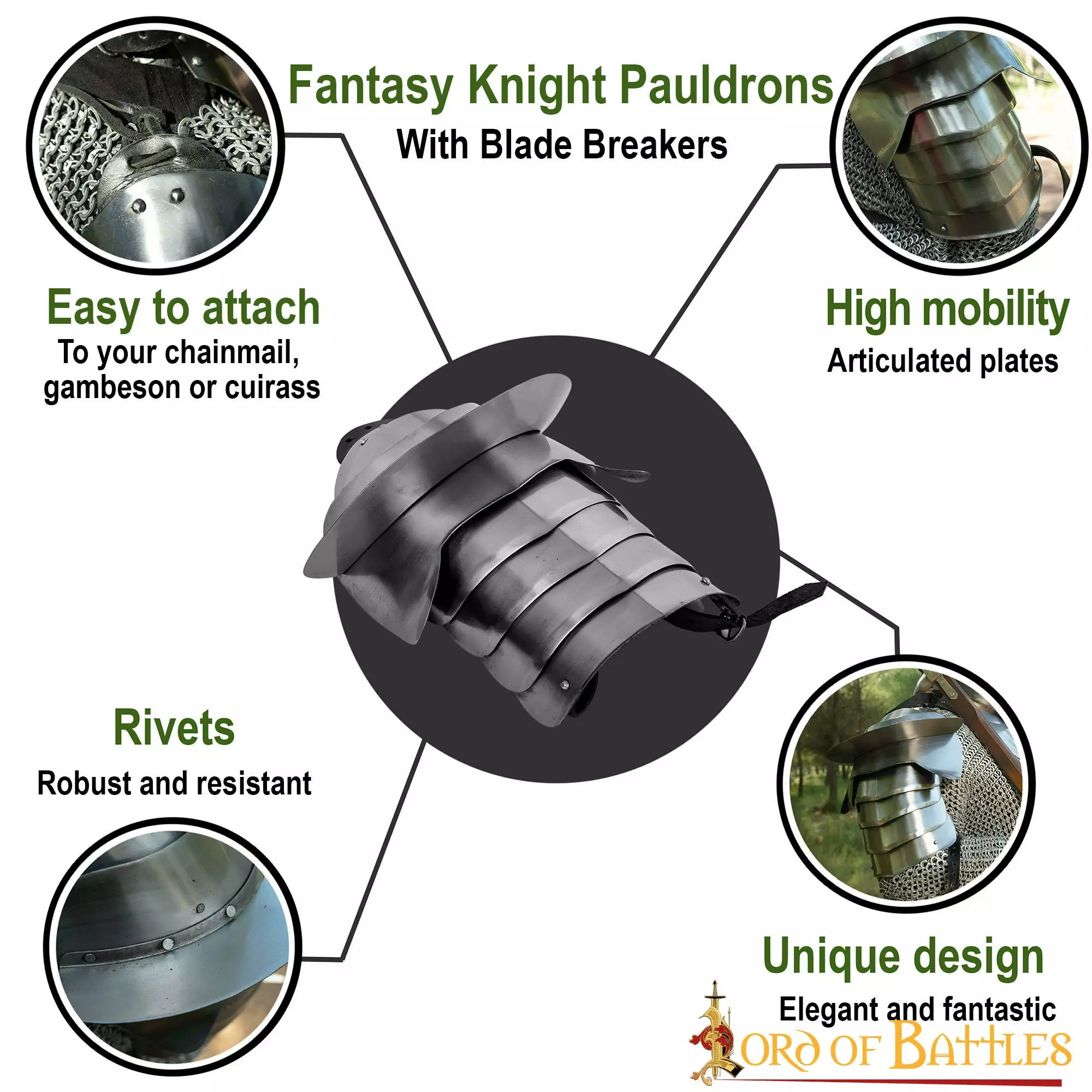 Fantasy Knight Pauldrons Con Rompehojas Calibre 18 7 Fantasy Knight Pauldrons Con Rompehojas Calibre 18 - Imagen 5