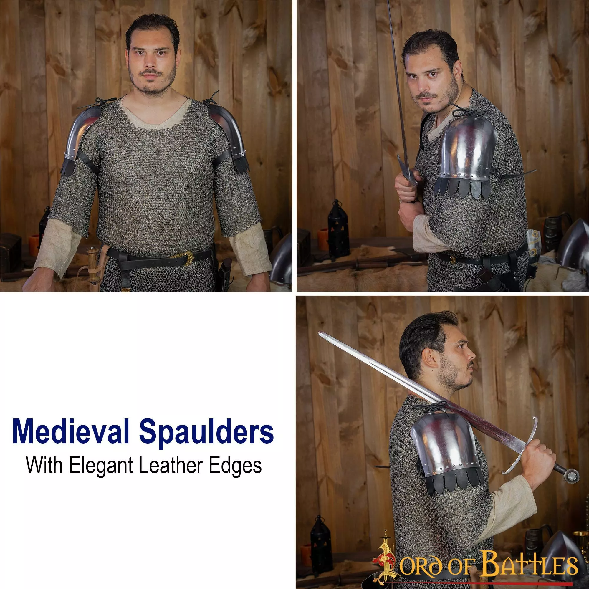 Spaulders Medievales Con Elegantes Bordes De Cuero Calibre 16 7 Spaulders Medievales Con Elegantes Bordes De Cuero Calibre 16 - Imagen 5