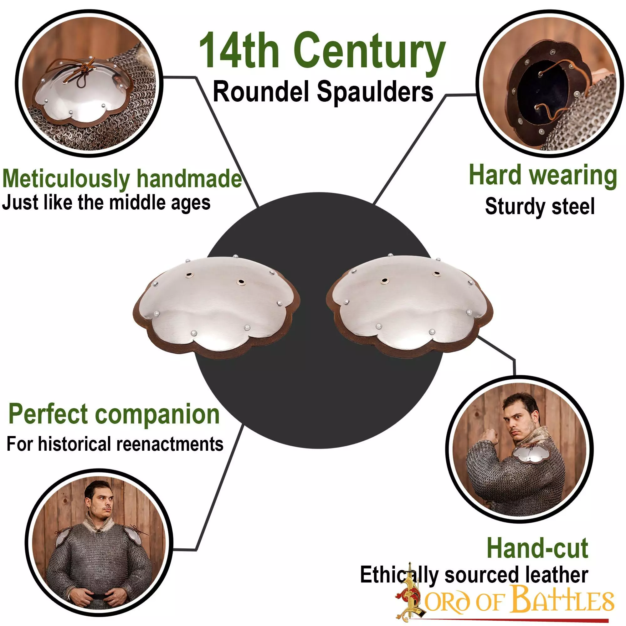 Redondel Ligero Del Siglo XIV Spaulders Con Bordes Cortados En Cuero Calibre 16 7 Redondel Ligero Del Siglo XIV Spaulders Con Bordes Cortados En Cuero Calibre 16 - Imagen 5