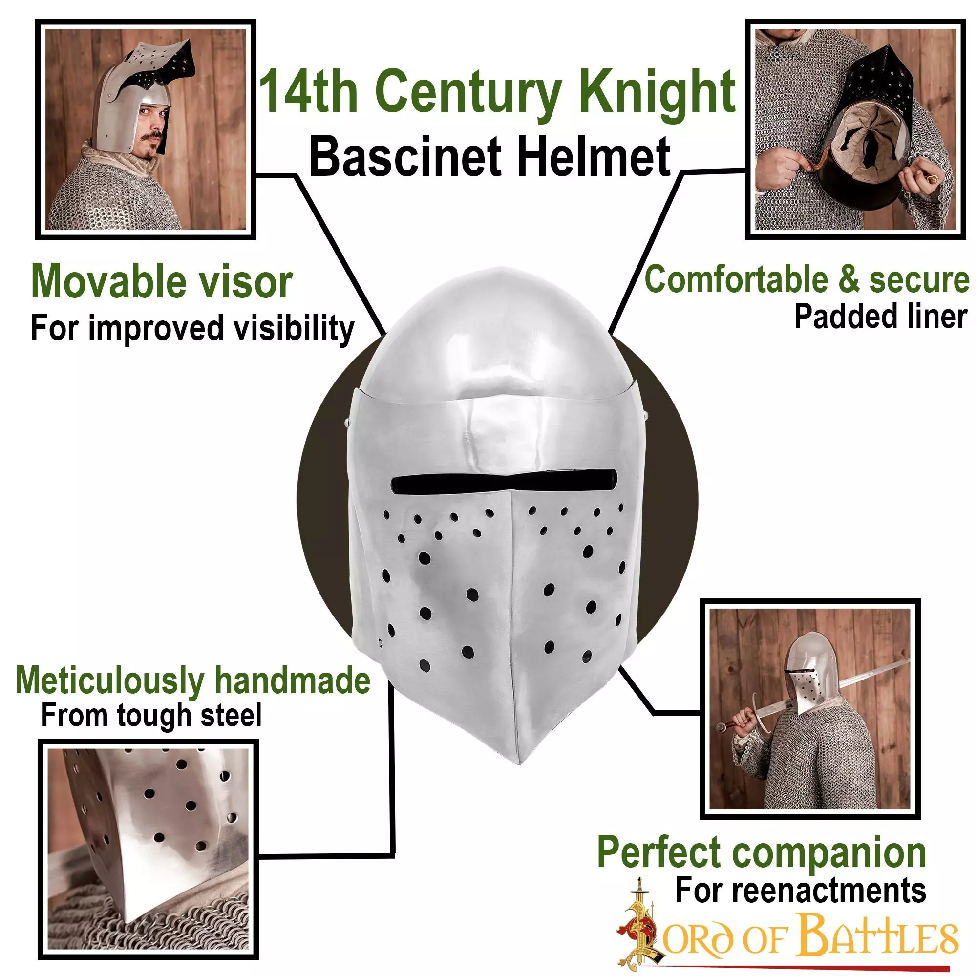 Siglo XIV Caballero Bascinet Totalmente Funcional BATTLE READY Casco De Acero Calibre 16 6 Siglo XIV Caballero Bascinet Totalmente Funcional BATTLE READY Casco De Acero Calibre 16 - Imagen 4